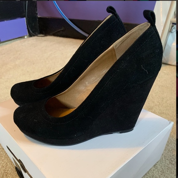Black Suede Wedges - Picture 2 of 3